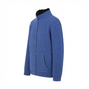 Royal Blue Rib Knit Full Zip <b>Cardigan</b> <b>Men</b> Mandarin Collar Thick <b>Wool</b> Sweater Anti Pilling Winter Casual Solid Color <b>Mens</b> Sweater - Product Image 2