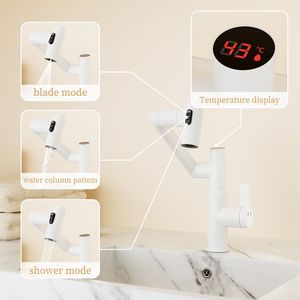 Rubinetto per Lavabo Antiscivolo Bianco con Display della Temperatura, Funzione Spray e Commutazione Acqua Calda e Fredda a 360 Gradi - Product Image 3