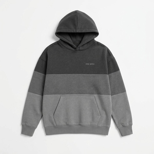 Sweat-shirt à capuche surdimensionné en molleton épais, bicolore gris personnalisé, style streetwear - Product Image 5