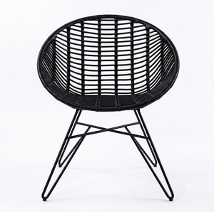 Modern Black Synthetic Rattan Accent <b>Chair</b> Outdoor Patio Wicker Dining Seating Minimalist <b>Garden</b> Furniture For Home Hotel - Product Image 3