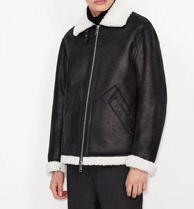 Men's Black Genuine <b>Leather</b> Bomber <b>Jacket</b> Turn-down Collar Zipper Closure Sherpa Lining <b>Winter</b> Wear Regular Fit For Sale - Product Image 5