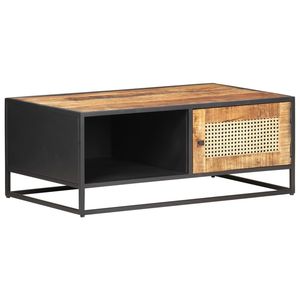 Table basse en bois de manguier brut et en canne naturelle - Product Image 1