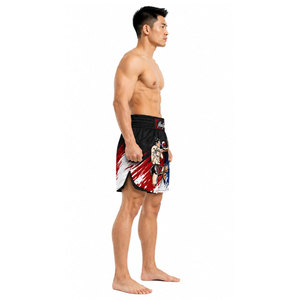 Pantalones Cortos de Muay Thai para Hombre, Negros con Estampado Amarillo, Cintura Elástica, Corte Regular, Unisex para Adultos, Ropa de Artes Marciales Mixtas, Poliéster Elástico - Product Image 5