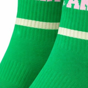 Custom Green <b>White</b> <b>Women's</b> Crew <b>Socks</b> with AKA Lettering Knit Design Ribbed Cuffs Contrast Toe Casual Sports <b>Socks</b> Everyday - Product Image 4