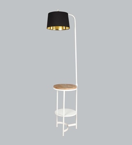 Lampe sur pied trépied de luxe en métal noir et tissu avec base en bois, OEM ODM, faible MOQ, prix d'usine, vente en gros, approvisionnement en vrac - Product Image 1