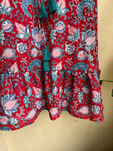 Robe midi pour femme imprimée à la main, style bohème, en gaze de coton, col rond, sans manches, motif floral, tenue décontractée, mini-robe courte - Product Image 3