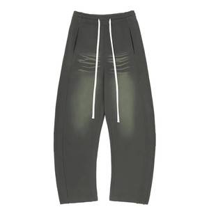 Pantalon de survêtement plissé gris foncé pour homme, taille élastique avec cordon de serrage, coupe décontractée, tricoté mi-lourd, style automne - Product Image 1