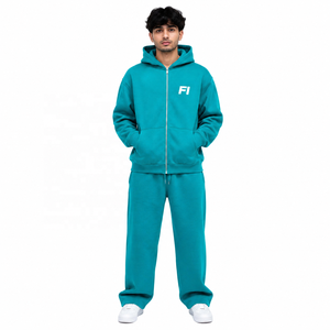 OEM Unisex <b>Hooded</b> Sweatshirt <b>Zip</b>-Up Hoodies Set Oversized Cotton Streetwear French Terry Casual Solid Color Front Logo Tracksuit - Product Image 1