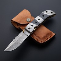 Couteau pliant de poche en acier Damas de qualité supérieure avec manche en métal, design luxueux, dureté 58HRC, garantie de 3 ans, OEM, camping et chasse
