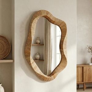 Unique Shape Rattan <b>Mirror</b> Natural Handwoven Wall Frame For Living Room Bedroom Boho Home Decor Stylish Accent - Product Image 1