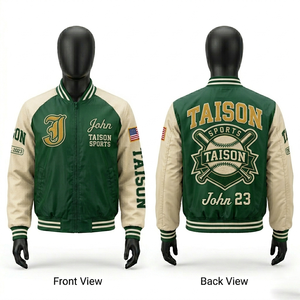 เสื้อแจ็คเก็ตบอมเบอร์ผู้ชาย ผ้าซาตินโพลีเอสเตอร์พรีเมียม สีแดงเลือดหมู/กรมท่า แต่งแถบยาง ปักลายปักแบบกำหนดเอง พิมพ์ลายโลโก้ด้วยสกรีน เสื้อแจ็คเก็ตผู้ชาย - Product Image 4