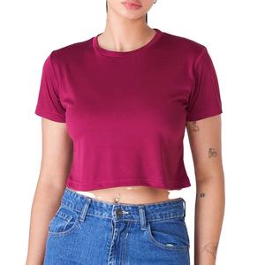 Affordable <b>Low</b> Price Women's Crop Top Tee Crew Neck Solid Color Casual Summer 100% Cotton Workout Regular Fit Cropped Shirts - Product Image 1