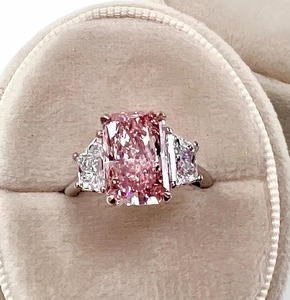Luxury Women's 18K <b>Gold</b> Radiant Cut Pink Diamond Three Stone Setting <b>Cocktail</b> <b>Ring</b> IGI Certified Engagement Jewelry - Product Image 5