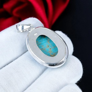 Colgante Ovalado de Turquesa Azul Natural con Engaste de Cobre, Plata de Ley 925, Joyería Artesanal con Piedras Preciosas, Estilo Boho, Venta al por Mayor, OEM, ODM - Product Image 2
