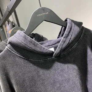<b>Black</b> Acid Wash Oversized <b>Men</b> Hoodie Vintage Distressed Pullover Sweatshirt with Pocket for Streetwear - Product Image 5