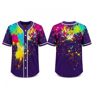 Mesh Baseball Jersey Sublimation <b>Paint</b> Splash Full Button V Neck Athletic Mesh Breathable Custom OEM Wholesale Manufacturer - Product Image 3