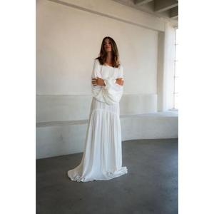 Vestido Maxi Largo Bohemio Blanco Holgado para Mujer, de Manga Corta, Fluido, Elegante, Minimalista, Natural, para Vacaciones - Product Image 2