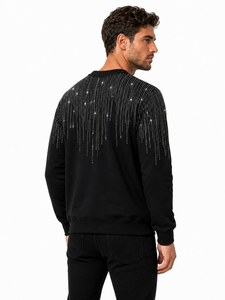 Men Rhinestone <b>Crew</b> <b>Neck</b> <b>Sweatshirt</b> Regular Fit Knitted <b>Black</b> Casual Winter Pullover Men Rhinestone Hoodies - Product Image 4
