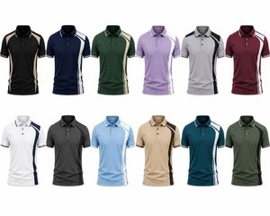 Polo de Manga Corta para Hombre, Color Beige con Bloques de Color, Tejido de Punto, Secado Rápido, Estilo Casual - Product Image 6
