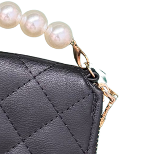 Black <b>Wallet</b> with Pearl Strap Crossbody <b>for</b> <b>Women</b> Elegant Compact Shoulder Bag Fashion Sorority Purse with Detachable Chain - Product Image 4