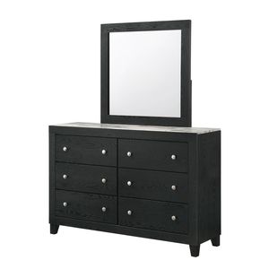 Comò Moderno Contemporaneo a 6 Cassetti, 1 Pezzo, con Piano in Finto Marmo Bianco e Finitura Nera, Arredamento Camera da Letto - Product Image 2