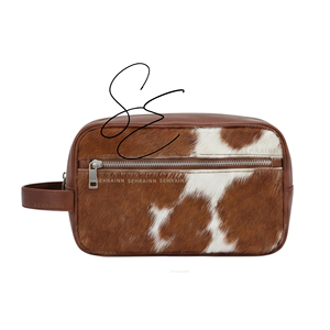 Animal Hair-On Cosmetic <b>Case</b> Medium Size Zipper Closure Portable <b>Makeup</b> Bag Soft Handle Modern Style Toiletry Pouch Dopp Kit - Product Image 1