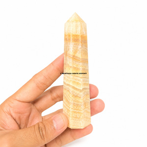 Tour de cristal de quartz calcite citronnée naturelle, rare, de guérison, gravée, à 8 facettes, polie, pour décoration Feng Shui, Gujarat - Product Image 3