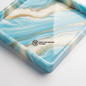 Luxury Blue <b>Marble</b> Resin <b>Square</b> Tray – Handmade Glossy Decorative Serving Tray with Gold Vein Detail | Modern <b>Coffee</b> <b>Table</b> - Product Image 5