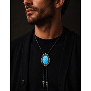 Pendentif Turquoise Horizon Bolo 1,8 pouce en acier inoxydable pur avec cordon en cuir noir réglable pour hommes et garçons - Product Image 1