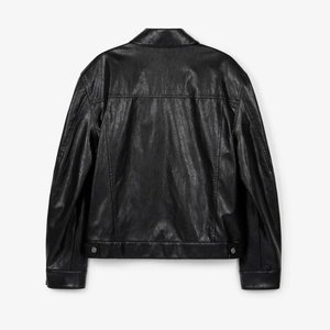 Men's Black PU Leather <b>Jacket</b> <b>Casual</b> Turn-down Collar Button Closure Regular Fit Autumn Wear - Product Image 2
