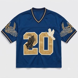 เสื้อเจอร์ซีย์ตาข่ายคอวีแขนสั้นสำหรับผู้ชาย ลายมืออธิษฐาน สปอร์ต ระบายอากาศได้ดี ทรงปกติ - Product Image 5