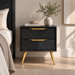 Modern <b>Wooden</b> <b>Bedside</b> <b>Table</b> With Chevron Pattern Drawer, Compact Nightstand For Bedroom Furniture <b>And</b> Contemporary Home Decor - Product Image 5