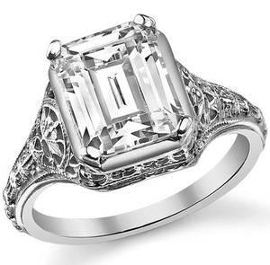 <b>Emerald</b> Cut Moissanite Luxury Certified <b>Ring</b> 925 Sterling <b>Silver</b> White Gold Plated Antique Style Vintage Engagement Wedding - Product Image 1