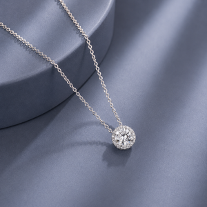 Luxury 14K White Gold Round <b>Cut</b> Moissanite Halo Pendant Necklace 1.39 CTW 13 <b>Stone</b> Fine Jewelry for Women Gift - Product Image 6