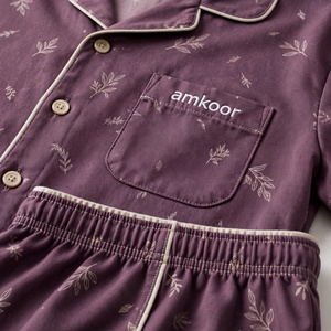 Ensemble de pyjama classique léger pour homme Amkoor, manches longues, violet, uni, 100% coton, vêtements de nuit décontractés, vêtements d'été, lavable en machine - Product Image 6