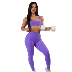 Women Dip <b>Back</b> Mid Rise Scrunch Butt Yoga Leggings Seamless <b>Stretch</b> Gym Workout Pants Purple High Waist Tummy Control Fit Shaper - Product Image 4