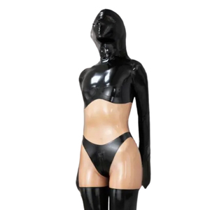 Mono de mujer negro de PU con una manga, cintura alta, largo completo, ajustado, para discoteca, con diseño hueco - Product Image 2