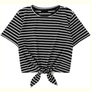 เสื้อยืดครอปท็อปผู้หญิง สีดำ คอกลม แขนสั้น ผ้าถัก สไตล์ลำลอง สีพื้น ทรงเข้ารูป ยืดได้สี่ทิศทาง ใส่ได้ทุกฤดู - Product Image 5
