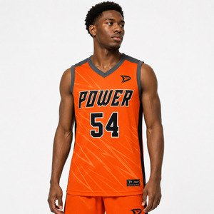 <b>Power</b> Men's Basketball Jersey V-Neck Sleeveless Orange Sublimated Moisture Wicking Athletic Fit - Product Image 1