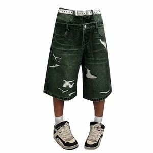 Shorts en jean japonais droits pour homme, style streetwear d'été, coupe ajustée, délavés, vintage, imperméables, écologiques, décontractés, avec poches - Product Image 2