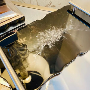 Timeless Craft Black Marble Effect <b>Resin</b> Serving Tray with Silver Leaf Handmade <b>Epoxy</b> Design and Handles Custom Size Available - Product Image 1