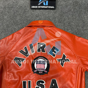 New Arrival Orange Avirex <b>Leather</b> <b>Jacket</b> for Men 100% Genuine <b>Leather</b> Avirex <b>Jackets</b> for Men Waterproof Custom Design <b>Jacket</b> - Product Image 5