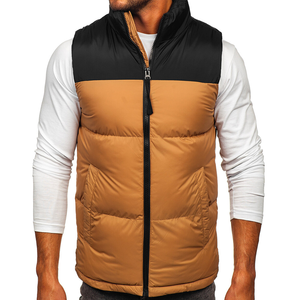Men's Color Blocked Puffer Vest Stand Collar <b>Waterproof</b> Windproof Winter Outerwear Casual Sleeveless Waistcoat PU Leather Shell - Product Image 5
