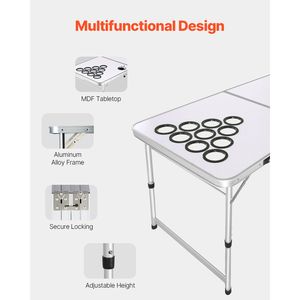 Table de beer pong portable de 8 pieds avec design pliable, marqueurs effaçables à sec, trous pour gobelets, poignées de transport et hauteur réglable - Product Image 4