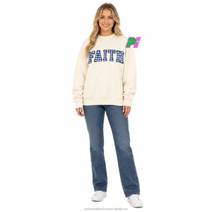 เสื้อสเวตเชิ้ตคอเต่าแบบสั่งทำพิเศษสำหรับผู้หญิง FAITH ลายตารางผ้าทวิลล์ทรงหลวมขนาดใหญ่เป็นมิตรกับสิ่งแวดล้อมพร้อมโลโก้ด้านหน้า - Product Image 5