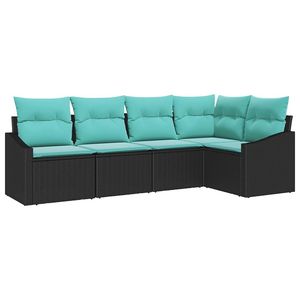 Ensemble de canapés de jardin en polyrotin noir et turquoise, 5 pièces - Product Image 2
