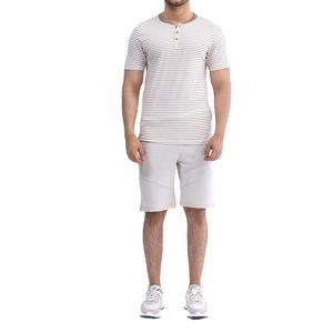 Venta al por mayor rayas Henley cuello camiseta para hombres nueva moda Slim Fit poliéster algodón media manga abotonada camiseta OEM marca personalizada - Product Image 2
