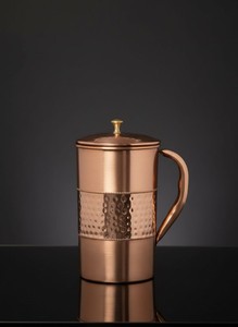 Pure <b>Copper</b> Handmade Hammered Water <b>Jug</b> Lid Dishwasher Safe Eco-Friendly Metal Handle for Drinking Water Ayurvedic Use Home - Product Image 2