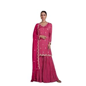 Dernier créateur Fab Zone Indienne Ethnique Faux Georgette Broderie Séquence Travail Sharara Costume pour Adultes pour Fêtes - Product Image 1