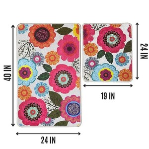 Floral Pattern Bath <b>Mat</b> <b>Set</b> Rectangle Colorful Flowers Design Non-Slip Rubber Backing Machine Washable <b>Bathroom</b> Use - Product Image 5